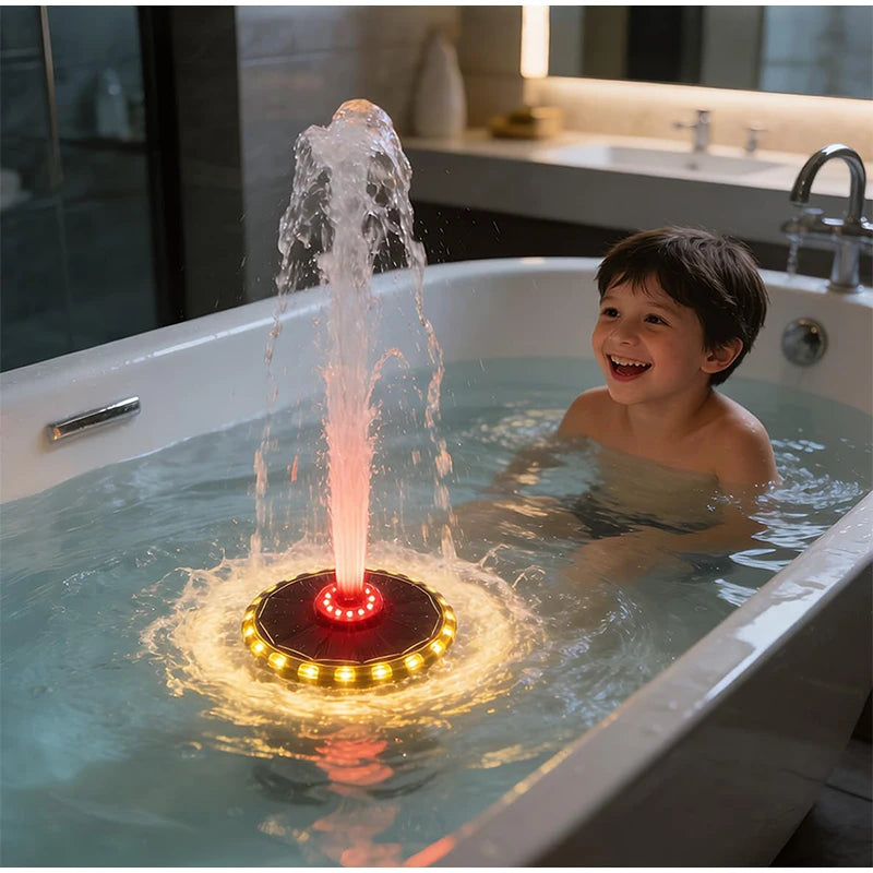 Solar Powered Floating Bath Fountain Bathtub Water Sprayer with Colorful LED Lights 8 Spray Modes Waterproof Cute Shower Toy