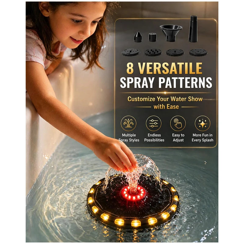 Solar Powered Floating Bath Fountain Bathtub Water Sprayer with Colorful LED Lights 8 Spray Modes Waterproof Cute Shower Toy