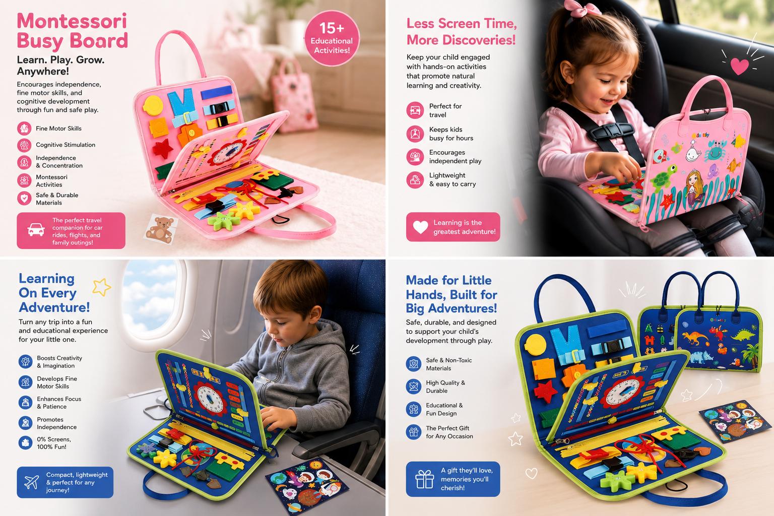 Montessori Screen-Free Travel Busy Book